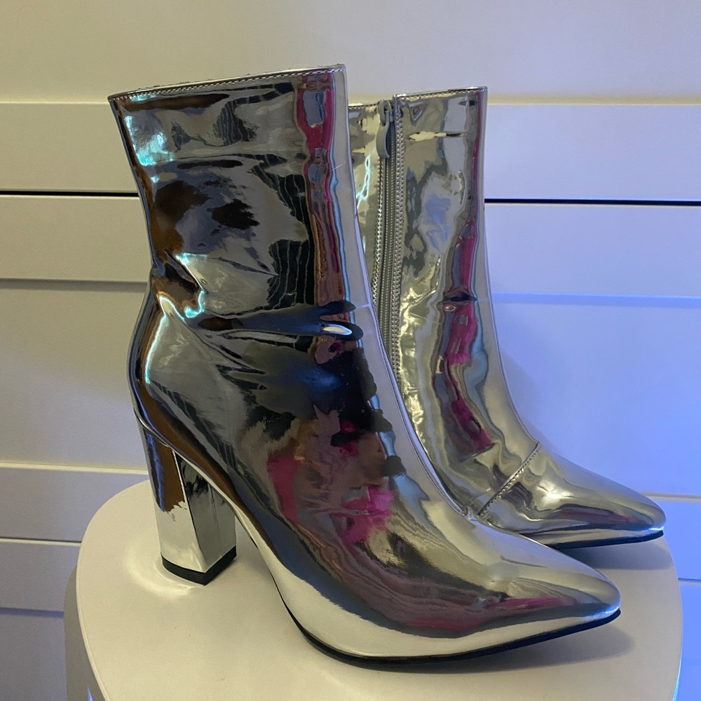 Silver High Heel Ankle Boots